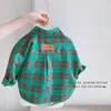 Lente 100% katoen casual plaid blouse zomer gestreept shirt Koreaanse baby lange mouwen tops jongens shirts schoolmeisjes blouses 210713