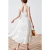 Inspiré coton blanc bretelles d'été à lacets femme tassle décontracté nouveau élégant chic femmes robe 210412