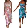 Sukienki swobodne żeńska kwiecista nadruk Bez rękawów Spaghetti Strap Strap Dress for Adults Kobiety różowy niebieski s m l270r