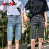 Svart Denim Jean Shorts Kvinnor Sommar Capris Knee Length Tight's Jeans Short Vintage High Waist Bike 210428