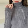 솔리드 컬러 여성 스웨터 빈티지 가을 봄 니트 지퍼 두꺼운 긴 소매 풀오버 608B 210420