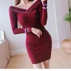 Jesień Koreański Paski Dzianiny Mini Dress Kobiety Z Długim Rękawem V-Neck Slim Ołówek Sukienki Vintage Moda Kobiet Vestidos Femme 210513