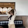 Kvinnor tröja elegant koreansk chic höstkontrast färg spets-up båge lösa bantning långärmade cardigans 210520