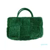 3250 Красивая зеленая мягкая плюшевая сумка зима и осень большая емкость сращивание твердого цвета сумочка современный стиль кожаных подкладки сумочек