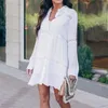 Tunic Cover-ups 2021 White Cotton Beach Mini Dress Summer Women Beachwear Sexy V-Neck Button Front Swimsuit Cover Up Q911 Sarongs