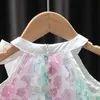 幼児のための夏の生まれたばかりの赤ちゃんの女の子のドレス1st誕生日の王女のドレスファッションかわいい花ノースリーブのドレス幼児の服q0716