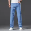 Jeans masculinos de alta qualidade lyocell trecho reto solto verão fino clássico calças casuais luz calças azuis mais tamanho 40 42 44