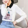 Fall Casual Feminine Chiffon Blouses Tops Full Sleeve Pullover Tryckt Figur Söt Mode Kvinnor T-shirts 5701 50 210417
