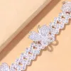 Punk Cuban Link Butterfly Anklet Hela Armband Mode Chunky Rhinestone Miami Sandaler Iced Out Bling Anklets för Kvinnor Män