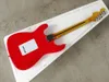 Fabrika özel kırmızı vücut elektro gitar beyaz pickguard, akçaağaç boyun, gülağacı klavye, krom donanım, teklif özelleştirilmiş