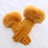 Fünf Fingern Handschuhe weibliche Faux Rabit Pelz Wildleder Touchscreen Fahren Handschuh Winter Warm Plüsch Dicke Stickerei Voll Finger Radfahren MI