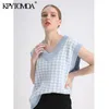 Moda de mujer de gran tamaño de houndstooth de punto chaleco suéter sin mangas laterales laterales mujer chaleco chic tops 210420