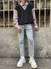 IEFB /abbigliamento da uomo falso in due pezzi camicie uomo primavera color block moda coreana pullover top personalità allentata 9Y1056 210524