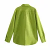 Yeşil Gömlek Kadın Gevşek Boy Çift Cepler Katı Renk Beyaz Pembe Bluzlar Tops 210421