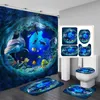 ستائر الحمام 3d المحيط تصميم دولفين للماء النسيج الستار الحمام الأزرق مجموعة المضادة للانزلاق السجاد المرحاض غطاء غطاء حمام حصيرة