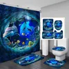 Shower Curtains 3D Ocean Design Dolphin Waterproof Fabric Bathroom Curtain Blue Set Anti-skid Rugs Toilet Lid Cover Bath Mat314C