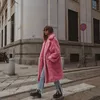 핑크 긴 테디 베어 자켓 코트 여성 겨울 두꺼운 따뜻한 대형 chunky outerwear overcoat 여성 가짜 랑 스스로 모피 코트 210927