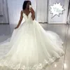 Custom Spaghetti Neck Lace Ball Gown Bröllopsklänningar med Appliques Sweep Train Plus Size Backless Bridal Gowns Vestido de Novia