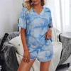 Ropa de dormir de verano para mujer, pijama con tinte de corbata, conjunto de 2 piezas, ropa de dormir corta, ropa de dormir informal cómoda X0526