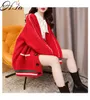 H.sa Women Sweater Cardigan Fall Korean Style Long Red Knit Jacket Sweater Coat cardigan mujer Kimono oversized cardigan 210716