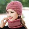 Women Winter Hat Outdoor Keep Warm Cap And Scarf Set Add Fur Lined Beanie s For Casual Rabbit Thick Knitted 211119