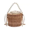 Beading Chain Summer Small Straw Shoulder Bags For Women Rattan Weave Travel Beach Bucket Bag Women's Fashion Crossbody Handbags