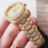 Business Mens diamond Watch Male designer Round Full diamond ring Roman numeral hour mark iced out Watches Day Date