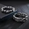 Pulseira Punk Men Cross Bead Vintage Preto Aço Inoxidável Link Charme Masculino Braceletes Bangle Moda Jóias