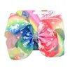 Forcina per capelli Jojo Bowknot da 8 pollici per bambini Arcobaleno Unicorno con fiocchi per capelli in cartone animato con diamanti Barrette per capelli per bambini