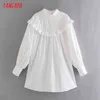 Women Oversized White Embroidery Romantic Ruffles Long Sleeve Ladies Loose Mini Dress Vestidos CE211 210416