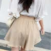Vår sommar kvinnor koreansk stil khaki svart chiffong ruffules hög midja solskola mini shorts kjol kvinna 210421