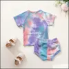 Klädsuppsättningar Baby Kids Baby, Maternity Ins Girls Boys Barn Tie Dyed Stickad Bomull Suits Kortärmad Toppar Straps Shorts 2pieces summ