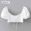 women candy colors pleats puff sleeve short smock blouse female lace edge stitching beach shirt chic sexy tops LS6856 210420
