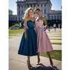 2021 Tea Length Cocktail Dresses A Line Ruched Prom Gown Evening Formal Party Bridesmaid gowns Vestido De Festa