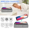 Electric Digital Alarm Clock With Phone Wireless Charger Desktop HD Mirror Table Date Thermometer Time Led Display 220311