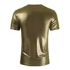 Gold Metallic Nightclub Nosić Tshirt Mężczyźni Slim Fit V Neck Glitter Tshirts Mężczyźni Koszula Homme Party Stage Prom Clothingiing 210522