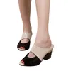 Klänning Skor Kvinnor Mode Sandaler Rhinestone Tjock Mid Heel Open Toe Färg Block Dekoration