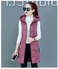 Bomull Väst Kvinnor Svart Mid-Length Korean Fashion Casual Winter Jacket Streetwear Slim S H471 211120