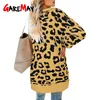 Leopard Print Long Cardigan Female Pocket Lantern Sleeve Loose Knitted Sweater Coat Women Thick Autumn Winter Outerwear Knitwear 210428