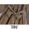 Traf Women Fashion with Belt Geometric Print Mini Dress Vintage Long Sleeve Button-Up Female Dresses Vestidos Mujer 210415