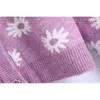 Herbst Winter süße Stickerei Blumen einreihig Rundhals abgeschnitten Strickjacken Pullover Mantel Tops für Frau 210508