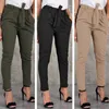 Casual slanke chiffon dunne broek voor vrouwen hoge taille zwarte kaki groene broek 210522