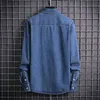 Högkvalitativ 100% bomull långärmad denimskjorta Mäns svart mörkblå ljusblå Casual Business Shirt Man Märke Cowboy Top G0105