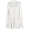 2021 Ny sommar vit klänning Casual satin två-bitars uppsättning damer o-neck knapp toppbandage penna kjol kostym mode party set x0428