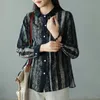 Spring Arts Style Women Long Sleeve Turn-down Collar Loose Casual Shirts 100% linen Print Vintage Blouse Ladies Tops S637 210512