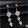 Bell Rings Body Body Jewelry Delivery 2021 Blingbling Water Drop Flower Pendant with Diamond Female Belly Button Button Ring Three Colors to Choo