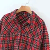 Kadınlar İngiliz Tarzı Hem Püskül Kafes Ceket Kadın Retro Moda Gömlek Yaka Şık Top 210520