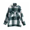 Retro Mode Pocket Oudsized Plaid Jas Damesmode Revers Stand Kraag Lange Mouw Losse Houndstooth Jacket 210422