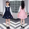 Flickans klänningar Girl Spring Dress Korean Baby Kids Long SleVe Printed Princess College Style Student Children's Casual 4-13 år