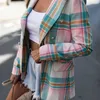 Moda Plaid Blazer Kobiety Spring-Jesień Vintage Tweed Garnitury Kurtki Chic Biurowe Panie Szczupła wierzchnia wierzchnia 211019